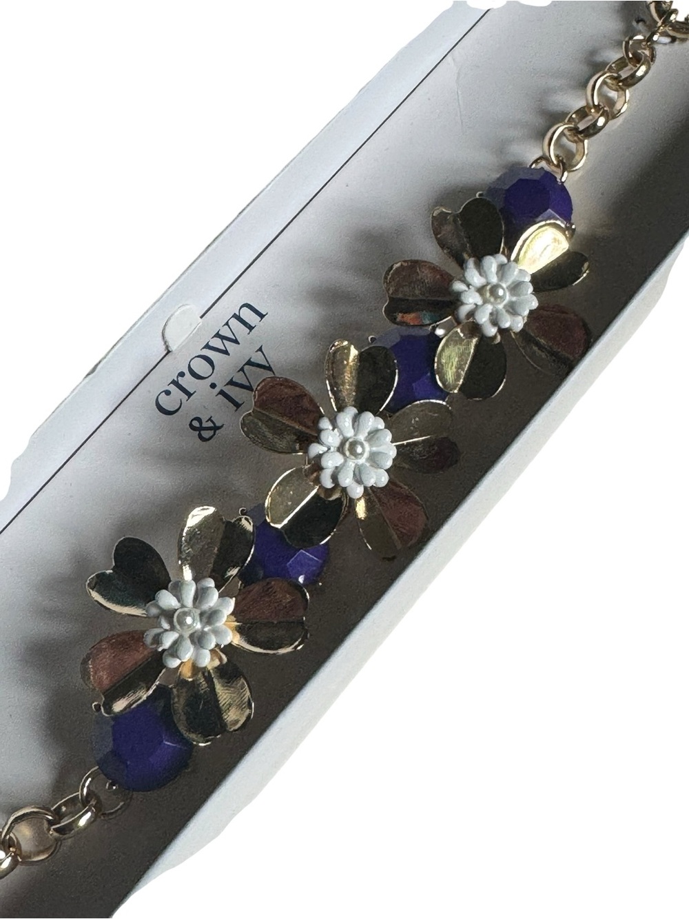 crown & ivy Gold Floral Bracelet with Purple and White Accents